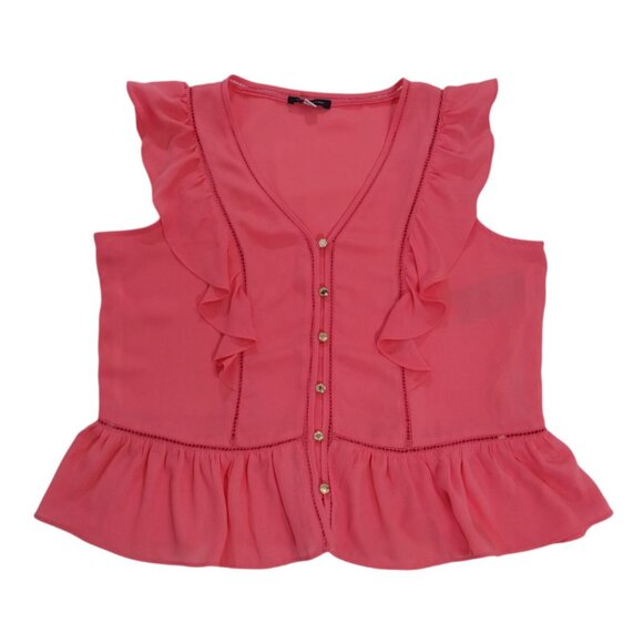 Tommy Hilfiger Womens Pink Ruffled Button-Up Sleeveless Top M Polyester. NWT - Picture 6 of 8